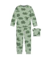 HEMA Kinderpyjama Met Poppenpyjama Dino Donkergroen (donkergroen)
