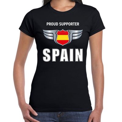 Proud supporter Spain / Spanje t-shirt zwart voor dames Proud supporter Spain / Spanje t-shirt zwart voor dames