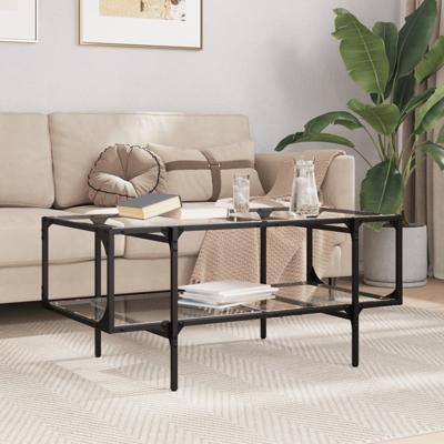 Salontafel met transparant glazen blad 98,5x50x45 cm staal
