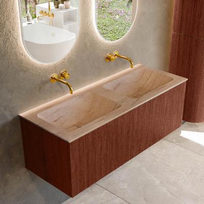 Badmeubel Mondiaz Kurve-Dlux | 120 cm | Meubelkleur Ruby | Wastafelkleur Saba | Solid surface | Wasbak beide zijden spoelbak | Zonder kraangat(en)