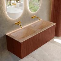 Badmeubel Mondiaz Kurve-Dlux | 120 cm | Meubelkleur Ruby | Wastafelkleur Saba | Solid surface | Wasbak beide zijden spoelbak | Zonder kraangat(en)