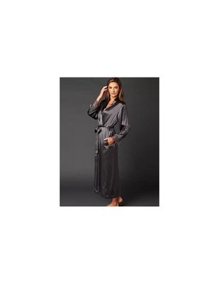 Zijden Kamerjas Le Soir, Kleur Antraciet, Maat small / medium