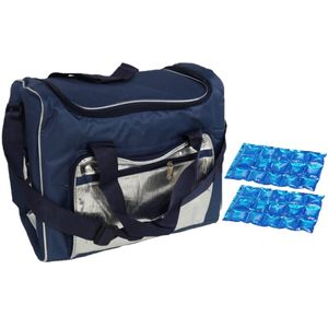 Grote koeltas schoudertas blauw/zilver met 2 stuks flexibele koelelementen 21 liter - Koeltas