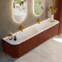 Badmeubel Mondiaz Kurve | 200 cm cm | Meubelkleur Ruby | Wastafelkleur Talc | Solid surface | Wasbak beiden zijden spoelbak | 2 kraangaten
