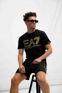 EA7 Emporio Armani Logo Series Stretch T-Shirt Heren Zwart/Goud - Maat XS - Kleur: WitZwart | Soccerfanshop