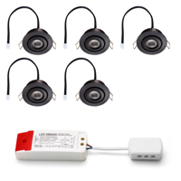 Set LED-inbouwspot Piccolo zwart 3W dimbaar 3-6 stuks