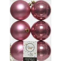 6x Oud roze kerstballen 8 cm kunststof mat/glans - thumbnail