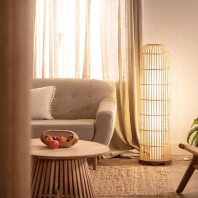 Staande lamp rotan hout &apos;Desin&apos; 2X E27 bruin 113 cm