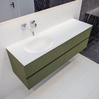 Mondiaz Vica Moon badmeubel groen mat 150 cm 4 lades solid surface enkele spoelbak links zonder kraangat
