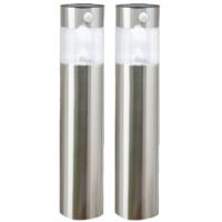 Hi Solar tuinlamp/prikspot pilaar - 2x - zilver - RVS - 50 cm - zonne energie met bewegingssensor