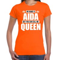 Naam cadeau t-shirt my name is Aida - but you can call me Queen oranje voor dames - thumbnail