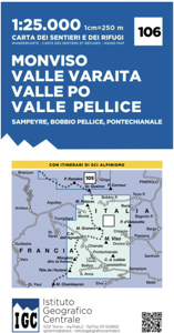 Wandelkaart 106 Monviso, Valle Varaita, Valle Po, Valle Pellice | IGC - Istituto Geografico Centrale