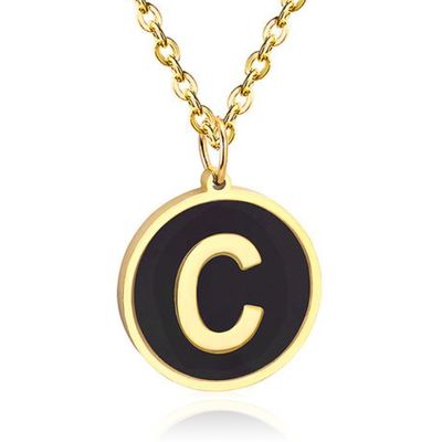 Goudkleurige Dames Schakelketting met Zwarte Kettinghanger Letter C
