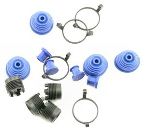 Pivot ball caps (4)/ dust boots, rubber (4)/ dust plugs, rubber (4)/ dust boot retainers, black (4), blue (4) (2 pkgs. req. to complete truck)