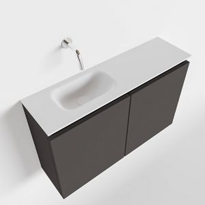 MONDIAZ TURE 80cm toiletmeubel dark grey. EDEN wastafel talc links geen kraangat