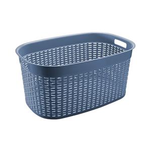 Rotan line wasmand - blauw - inhoud 44 liter - kunststof - 58 x 39 x 27 cm - met handvatten