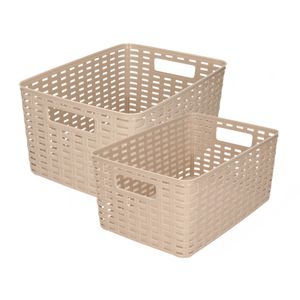 Set van 8x stuks opbergboxen/opbergmandjes rotan taupe kunststof