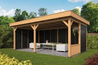 Lariks/Douglas Overkapping Oslo XL type 3 zwart 678x430 cm- Plat dak- Onbehandeld lariks Douglas hout- Tuindeco