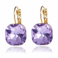 Vrouwen mode kleur vierkante Stud Oorbellen Crystal Strass Earring (paars)