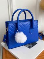 Fashionable Simple Crossbody Bag With Pom Pom Decoration Blue / one-size