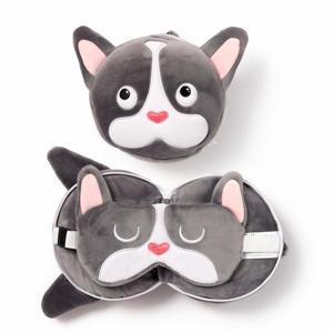 Bulldog knuffel/reiskussen/slaapmasker - 2-in-1 set - voor kinderen