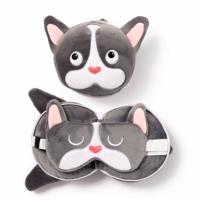 Bulldog knuffel/reiskussen/slaapmasker - 2-in-1 set - voor kinderen