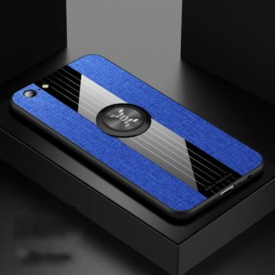 Voor OPPO A57 XINLI stiksels doek Textue schokbestendig TPU beschermhoes met ring houder (blauw)