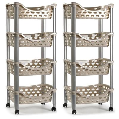 Plasticforte trolley - 2x - keukentrolley op wieltjes - 4-laags - beige - kunststof - 40 x 88 cm Plasticforte trolley - 2x - keukentrolley op wieltjes - 4-laags - beige - kunststof - 40 x 88 cm