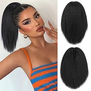 12 inch kinky rechte paardenstaartverlenging voor zwarte vrouwen natuurlijke zwarte yaki paardenstaarten hair extensions pluizige synthetische clip in paardenstaart hair extensions klauw clip op Lightinthebox