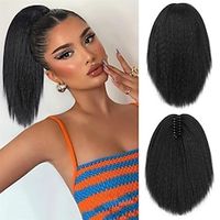 12 inch kinky rechte paardenstaartverlenging voor zwarte vrouwen natuurlijke zwarte yaki paardenstaarten hair extensions pluizige synthetische clip in paardenstaart hair extensions klauw clip op Lightinthebox