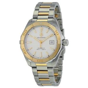 Tag Heuer Aquaracer automatisch wit wijzerplaatstaal en 18kt geelgoud herenhorloge WAY2151.BD0912