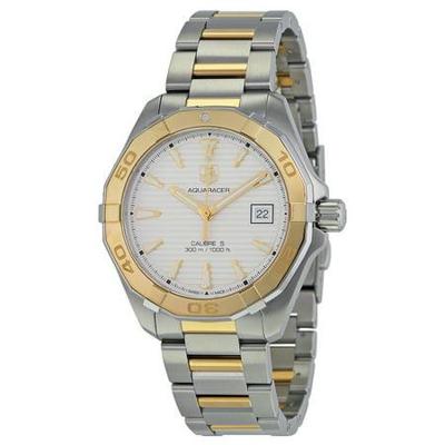 Tag Heuer Aquaracer automatisch wit wijzerplaatstaal en 18kt geelgoud herenhorloge WAY2151.BD0912