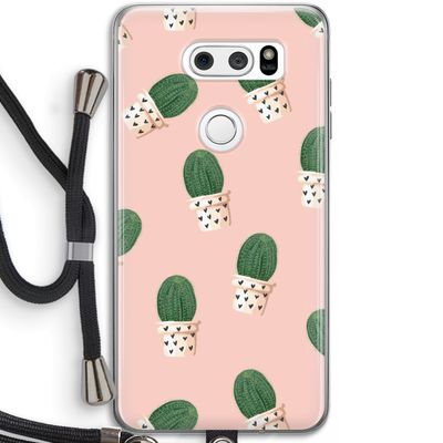 Cactusprint roze: LG V30 Transparant Hoesje met koord