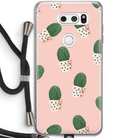 Cactusprint roze: LG V30 Transparant Hoesje met koord