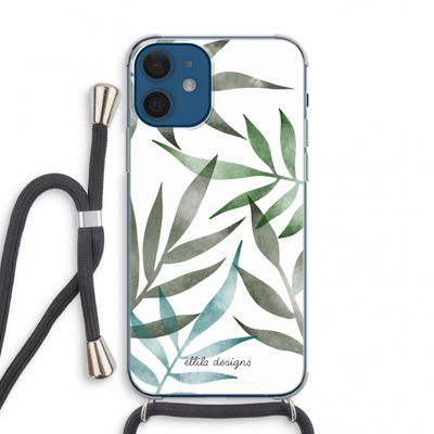 Tropical watercolor leaves: iPhone 12 mini Transparant Hoesje met koord