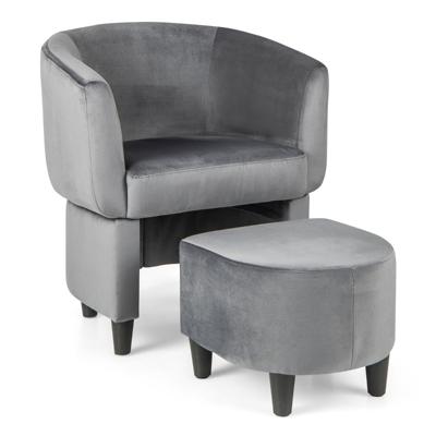 Fauteuil met Voetenbank Gevoerde Fluwelen Stoel Massief Hout Ruimtebesparende Accentstoel Relaxstoel voor Woonkamer (Grijs)