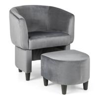 Fauteuil met Voetenbank Gevoerde Fluwelen Stoel Massief Hout Ruimtebesparende Accentstoel Relaxstoel voor Woonkamer (Grijs)