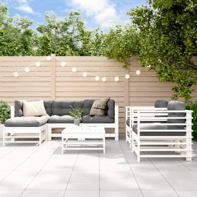 7-delige Loungeset met kussens massief hout wit