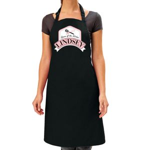 Queen of the kitchen Lindsey keukenschort/ barbecue schort zwart voor dames   -