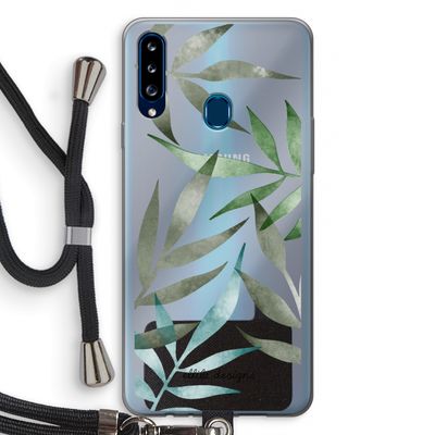 Tropical watercolor leaves: Samsung Galaxy A20s Transparant Hoesje met koord