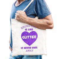 Gay Pride tas voor heren - being gay is like glitter - wit - katoen - 42 x 38 cm - thumbnail