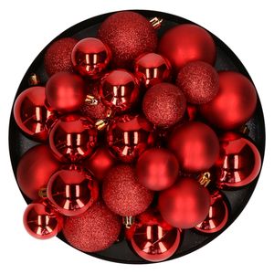 Kerstballen - 30x st - rood - 4, 5, 6 cm - kunststof - mat-glans-glitter