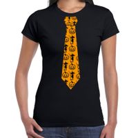 Halloween/thema verkleed feest stropdas t-shirt heks en pompoen voor dames - zwart