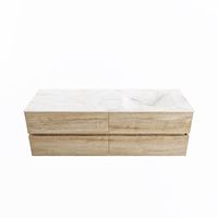 MONDIAZ VICA-DLUX 150cm badmeubel onderkast Washed Oak 4 lades. Inbouw wastafel CLOUD rechts zonder kraangat, kleur Ostra.