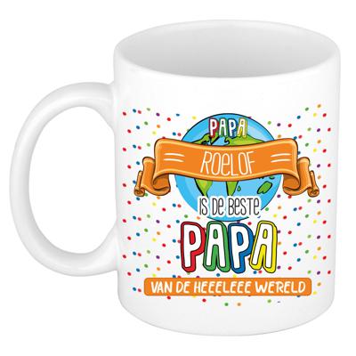 Naam mok papa Roelof - wit - de beste - keramiek - 300 ml - Vaderdag/verjaardag