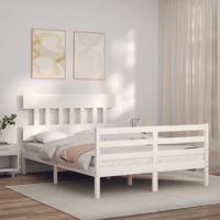 Bedframe met hoofdbord massief hout wit