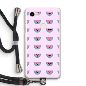 Smiley watermeloenprint: Pixel 3 XL Transparant Hoesje met koord