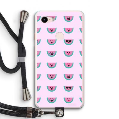 Smiley watermeloenprint: Pixel 3 XL Transparant Hoesje met koord