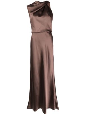 Amsale robe longue asymétrique satinée à design drapé - Marron