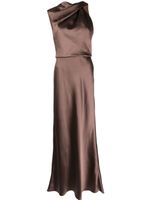 Amsale robe longue asymétrique satinée à design drapé - Marron